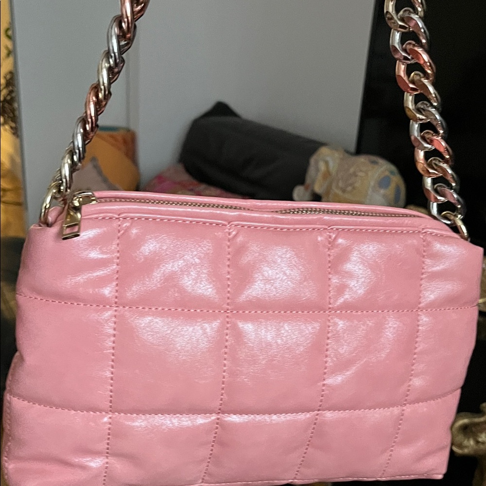 Zara Pink Quilted Shoulder Bag with Chain Strap